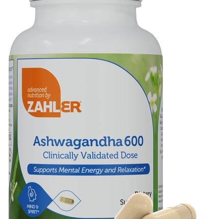 Zahler Ashwagandha Capsules, KSM-66 Aswhagandha 600mg Supplement, Relaxation and Stress Support, Kosher, 60 Capsules