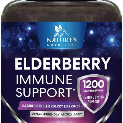European Elderberry Fruit Extract 1200mg Per Serving Capsules - Sambucus Immune Support with Concentrated Sambucus Black Elderberry Extract, Antioxidant Vitamin Supplement, USA Bottled - 120 Capsules
