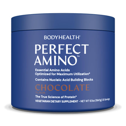 BodyHealth PerfectAmino Powder - BCAA and EAA Powder for Pre and Post Workout - Amino Acid Energy Drink for Men and Women to Support Lean Muscle and Recovery - Chocolate - 30 Servings