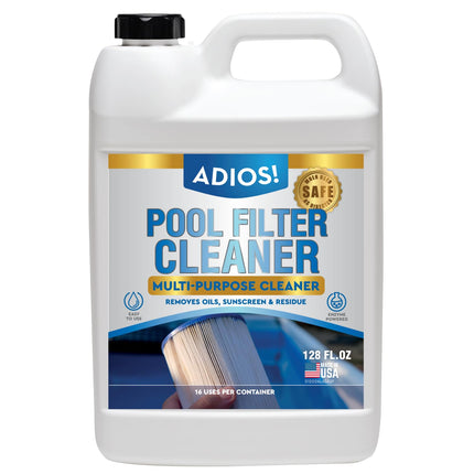 ADIOS! Pool Filter Cleaner, Deep Cleaning Soak Solution for Cartridge, Sand and DE Filters – Degreases and Restores Media - 128oz (Gallon)