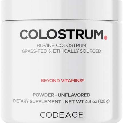 Codeage Bovine Colostrum Powder Supplement 4-Month Supply, 1000mg per Serving, Grass-Fed Ethically Sourced, Immunoglobulin-Rich Prized First Milk, Cold-Chain Pasteurized, Agglomerated, Non-GMO, 4.3 OZ