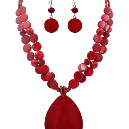 Jules D. Big Teardrop Pendant Necklaces for Women Colorful Beaded Necklaces Statement Set for Holiday. (Red)