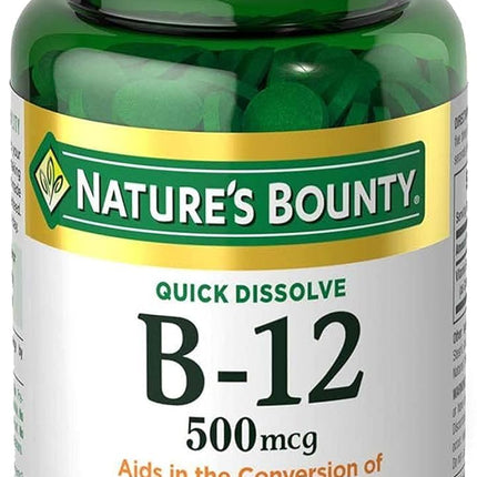 Nature’s Bounty Vitamin B-12 500 mcg, 100 Count (Pack of 2)