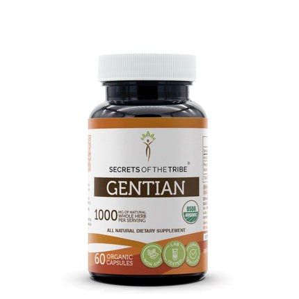 Secrets of the Tribe Gentian USDA Organic Capsules | Certified Organic Vegetarian Capsules, Herbal Dietary Supplement | Gentiana Lutea Dried Root (60 Count)
