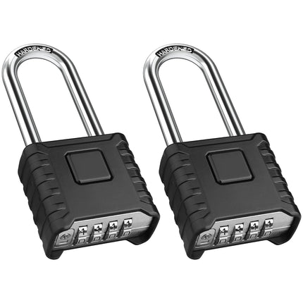 2 Pack 2.3in Long Shackle Combination Padlock [One-Touch Unlocking], Diyife Large Heavy Duty Outdoor Padlock Design of Hidden Password, High Security for Locker, Gym, Garden, Fences, Garage, Black