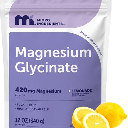 Magnesium Powder, 420mg Per Serving, 12oz (56 Servings) | Sugar Free Lemonade Flavor | Magnesium Glycinate Powder Supplement with Elemental Form | Chelated Minerals | Non-GMO, Vegan