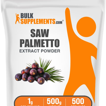 BulkSupplements.com Saw Palmetto Extract Powder - Serenoa Repens, Saw Palmetto Supplement, Herbal Supplement - Vegan & Gluten Free, 1g per Serving, 500g (1.1 lbs) (Pack of 1)