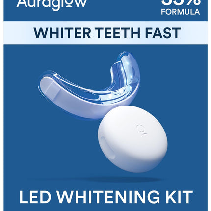 Auraglow Teeth Whitening Kit, LED Accelerator Light, 35% Carbamide Peroxide Teeth Whitening Gel, 20+ Whitening Treatments, Whitens up to 10 Shades in 7 Days