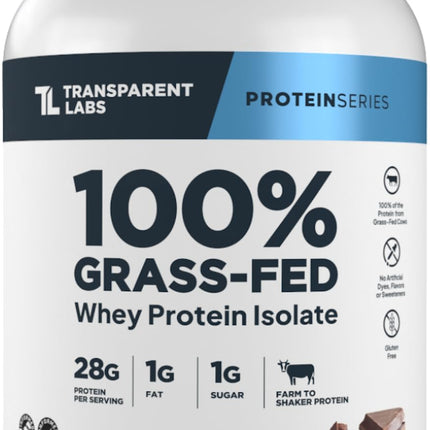 Transparent Labs Grass-Fed Whey Protein Isolate - Naturally Flavored, Gluten Free Whey Protein Powder with 28g of Protein per Serving & 9 Amino Acids - 30 Servings, Milk Chocolate