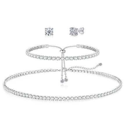 HAXIYA Tennis Necklace Set for Women Crystal Bracelet Imitation Diamond Earrings Wedding Jewelry for Bride Sterling Silver Plated Jewelry Sets Pack of 3 Gift