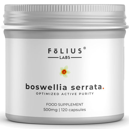 FOLIUS LABS Boswellia Serrata Extract Supplement 500mg - Healthy Joint Support, Muscle Relief Support - 65% Boswellic Acids - Extracted from Indian Olibanum/Frankincense, 120 Caps