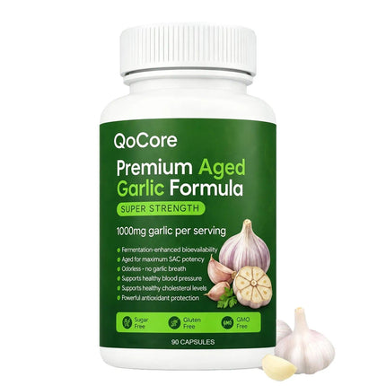 Asolla Qocore Aged Black Garlic, Aged Garlic Extract, 90 Count