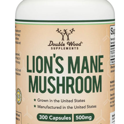 Organic Lions Mane Mushroom Capsules (300 Count), for Focus Support and Immune Health, Third Party Tested and Grown in The USA - by Double Wood