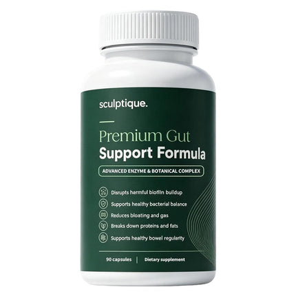 Sculptique Premium Gut Support Formula - Advanced Enzyme & Botanical Complex for Digestive & Gastrointestinal Health, Supports Healthy Gut Biome - 90 Capsules