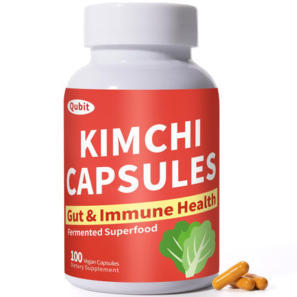 QUBIT Kimchi Capsules, Kimchi Supplement, Supports Gut, Digestive & Fullness, Taste Well, One Capsule of Fermented Superfood for Antioxidant Support, 90 Vegan Capsules, Pills