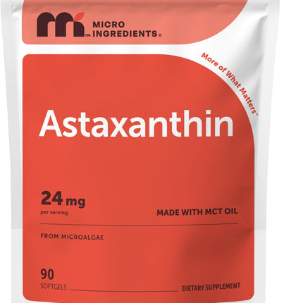 Micro Ingredients Astaxanthin 24mg with MCT Oil, 90 Softgels | Max Strength Astaxanthin Antioxidant Supplements* | Fresh Microalgae Source | Non-GMO, Gluten Free, No Soy