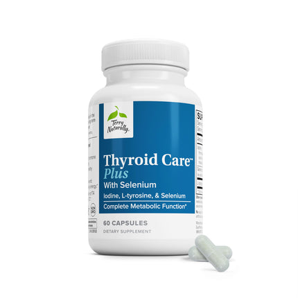 Terry Naturally Thyroid Care Plus - Iodine + L-Tyrosine, 60 Capsules - Thyroid Support Supplement with Selenium, Promotes Energy & Metabolism - Non-GMO, Gluten-Free, Kosher - 30 Servings