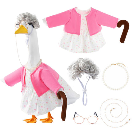 Old Lady Porch Goose Outfits with Floral Dress for 23" Cement Goose Statues