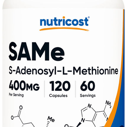 Nutricost SAM-e (S-Adenosyl-L-Methionine) 400mg Per Serving, 60 Servings, 200mg Per Capsule, 120 Capsules - Non-GMO, Gluten Free Same, Vegetarian