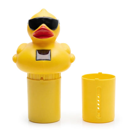 GAME Solar Light-Up Floating Pool Chlorine Dispenser – Derby Duck Design, Adjustable Control Ring, Holds Up to 3 x 3” Chlorine Tablets, for Above-Ground & In-Ground Pools