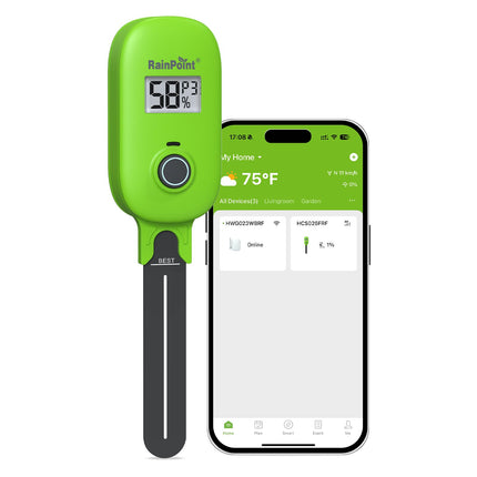 RAINPOINT Smart Soil Moisture Meter for Plants, Soil Hygrometer Sensor, Real-time Monitor Humidity Tester for Gardening, Farming, Indoor and Outdoor Plants Care, HWG023/HWG040 WiFi Hub Needed (Green)