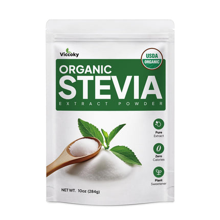 Viccoky Organic Stevia Powder, Pure Stevia Extract Powder, Sugar-Free & 0 Calories, No Additives, Sugar Substitute, Natural Sweetener, 10oz (284g)