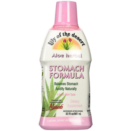 Lily of The Desert Stomach Formula, Organic Aloe Vera Juice with Slippery Elm, Chamomile, Peppermint, and Ginger for Gut Health, Acid Reflux, Heartburn Relief, 32 Oz,1