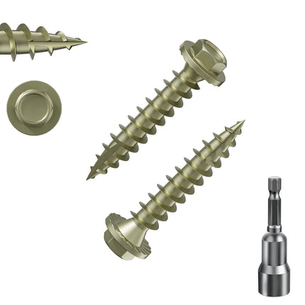 (2 lbs)#12 x 1-1/4 Yellow Hex Exterior Lag Screws,5.5x32mm, Structural Wood Screw, Heavy Duty Construction Screw, Rust Resistant, Washer Head, Yellow Coated Exterior Wood Screws