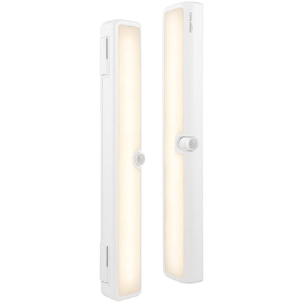 Amazon Basics LED Motion Sensor Light Bar, USB/Battery Operated, 250 Lumens, 12 Inches, Swivel, Under Cabinet Lighting for Closet, Kitchen, 2-Pack, White