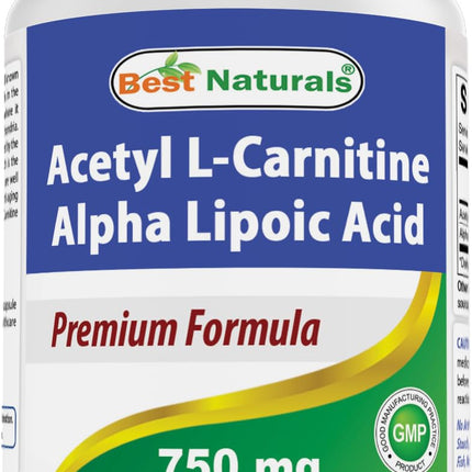 Best Naturals Acetyl L-Carnitine and Alpha Lipoic Acid 750 mg 120 Capsules