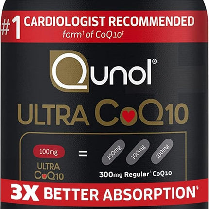 Qunol Ultra CoQ10 100mg 3X Better Absorption Patented Water and Fat Soluble Natural Supplement Form Coenzyme Q10 Antioxidant for Heart Health Packs Softgels, 120 Count