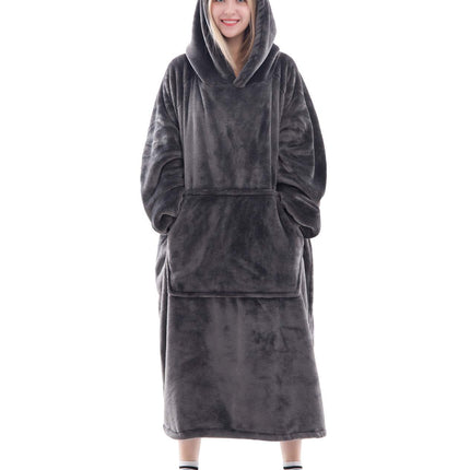 Waitu Wearable Blanket Sweatshirt Gifts for Women and Men, Warm and Cozy Giant Blanket Hoodie, Thick Flannel Hooded Blanket with Sleeves and Giant Pocket - Dark Gray