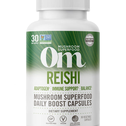 OM MUSHROOM SUPERFOOD Reishi Mushroom Capsules Superfood Supplement, 90 Count, 30 Days, Organic Adaptogen for Stress Relief and Immune Health