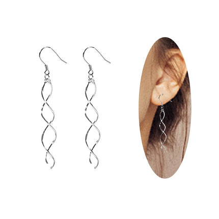 14K Gold/925 Silver Spiral Long WireThreader Dangle Drop Earrings for Women