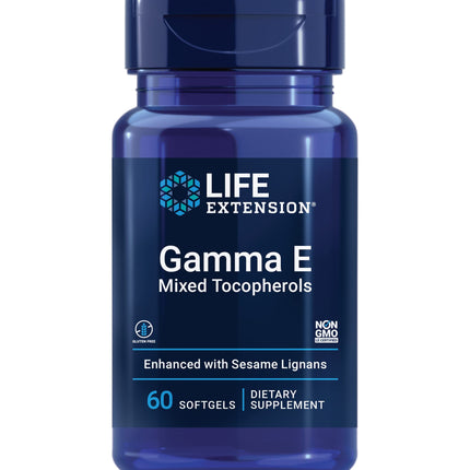 Life Extension Gamma E Mixed Tocopherols, Healthy Aging, Vitamin E Supplement, Enhanced with Sesame lignans, Gluten-Free, Non-GMO, 60 softgels