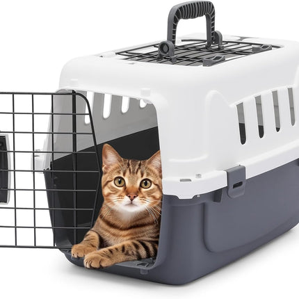 Athena Collection 18" Hard-Sided Travel Pet Carrier for Small Dogs and Cats, Plastic Dog Carriers with 2-Door Top & Front Load & Ventilation & Security Lock, Cat Dog Carrier for Pet, up to 10lbs, Grey