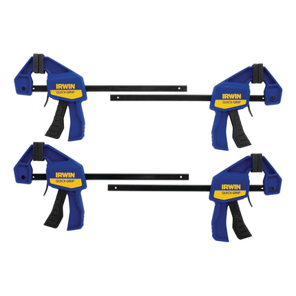 IRWIN Quick-Grip 1964758 One-Handed Mini Bar Clamp 4 Pack, 6", Blue