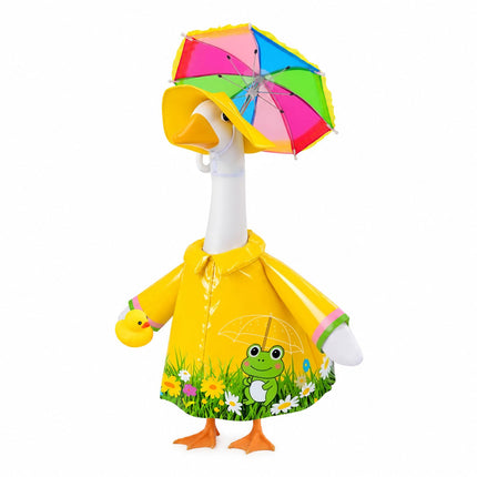 GJL Raincoat Porch Goose Outfits Fit 23 Inch Plastic Cement Goose Statue, Lawn Goose Clothes Set with Umbrella and Hat for Spring Summer Outdoor Yard Garden Decor