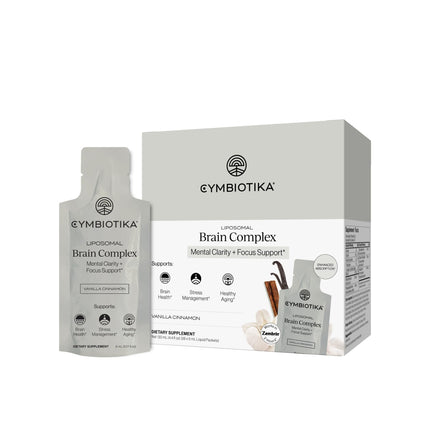 CYMBIOTIKA Liposomal Brain Complex Supplement with Zembrin®, Brain Health, Stress Management, Healthy Aging, Enhanced Absorption, Gluten Free, Soy Free, Plant-Based, 26 x 5 mL Liquid Packets
