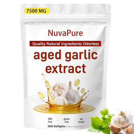 Nuvapure Aged Garlic - 24-Month Aged Garlic Extract, Odorless - 300 Organic Garlic Extract Capsules, Non-GMO, All-Natural (1bag)