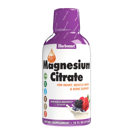 Bluebonnet Nutrition Magnesium Citrate 420 mg - Calm Mind & Body* – Supports Heart, Muscle & Sleep* - Non-GMO, Vegan, Kosher, Gluten-Free, Soy-Free, Milk-Free - 16 FL OZ, Mixed Berry Flavor
