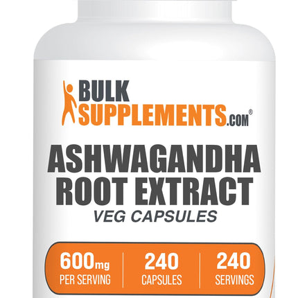 BulkSupplements.com Ashwagandha Extract Capsules - Ashwagandha Extract, Herbal Supplement - Vegan & Gluten Free, 1 Capsule per Serving, 240 Count (Pack of 1)