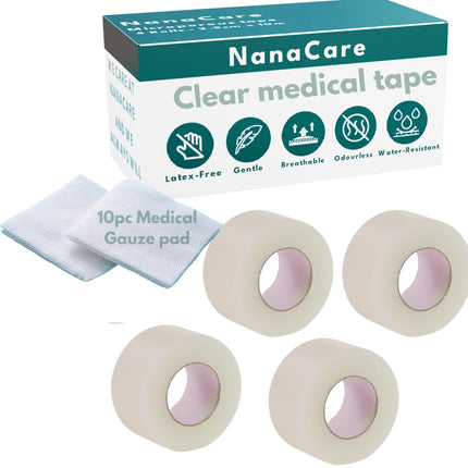 NanaCare Clear Medical Tape Waterproof, 4 Rolls - 1 inch x 10 yds