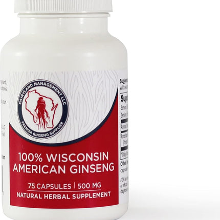 Dairyland American Ginseng Capsules, 75 ct (2000 mg) – Concentrated Wisconsin Ginseng Root Extract – Daily Herbal Supplement for Immune Support