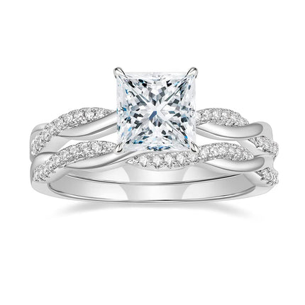 Mameloly 2ct Wedding Band for Women Princess Cut Bridal Ring Sets Cubic Zirconia Promise Engagement Rings Twisting Infinity Pave Set Size 7