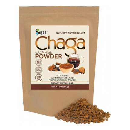 Sayan Siberian Pure Raw Coarse Chaga Powder 6 Oz / 170g – Premium Wild Forest Harvested Super Antioxidant Tea – Supports Immune System and Digestive Health – Focus, Energy, Clarity, Wellness - Non-GMO