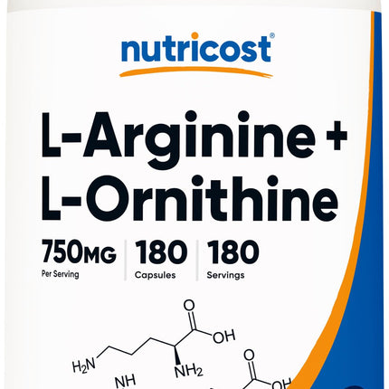 Nutricost L-Arginine L-Ornithine 750mg; 180 Capsules
