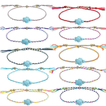 COLORFUL BLING 12Pc Adjustable Natural Sea Shell Starfish Cowries Strand Bracelets Handmade Braided Turtle Tortoise Beads Bracelet for Women Surfer Beach Friendship Jewelry (O 10Pcs turtle beads)