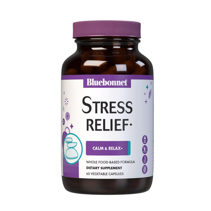 BlueBonnet Targeted Choice Stress Relief Whole Food Based Ashwagandha Extract, L-Theanine, Lemon Balm, Rhodiola Relaxing Calm Mood Supplement for Women & Men - Non-GMO, Vegan - 60 Vegetable Capsules