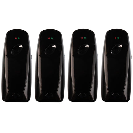 Automatic Air Freshener Spray Dispenser (4-Pack) Wall Mounted or Free Standing, Commercial and Home Use, Multiple Time Scent/Mist Release Settings for Room/Bathroom Sprayer (Black)